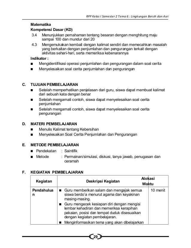 [6] rpp sd kelas 1 semester 2 lingkungan bersih sehat dan asri