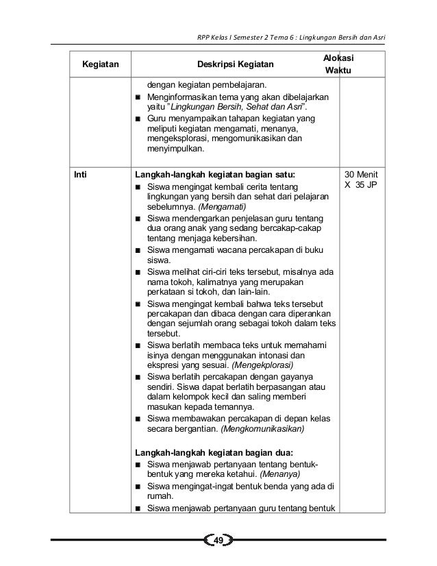 [6] rpp sd kelas 1 semester 2 lingkungan bersih sehat dan asri