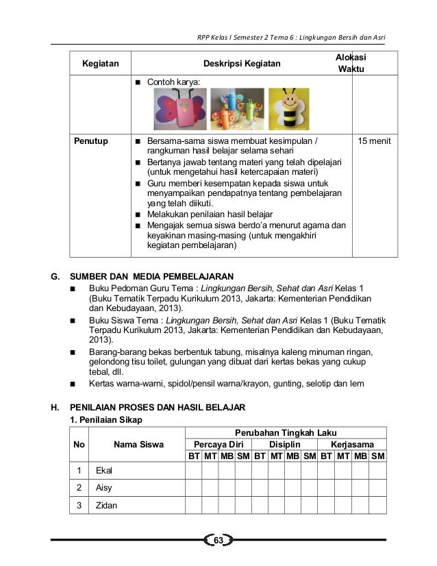 [6] rpp sd kelas 1 semester 2 lingkungan bersih sehat dan asri