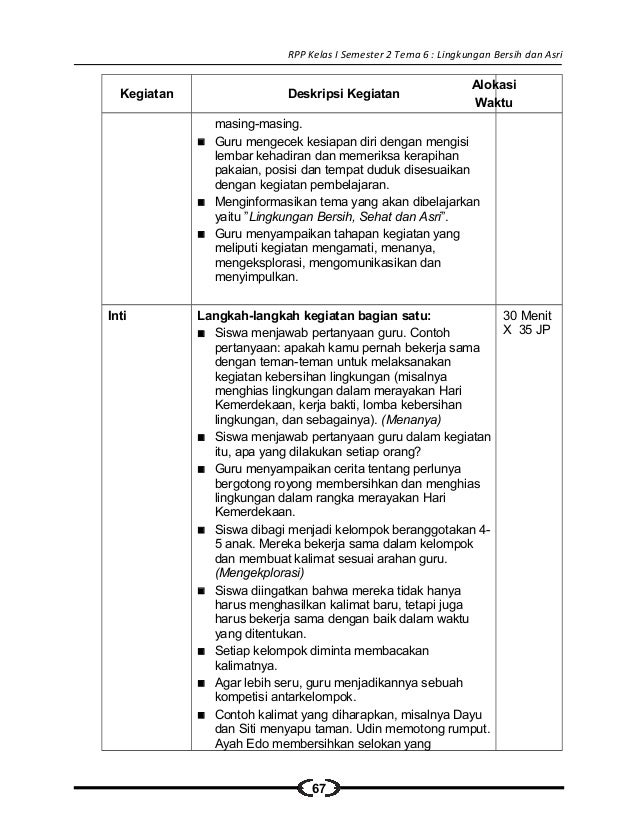 [6] rpp sd kelas 1 semester 2 lingkungan bersih sehat dan asri