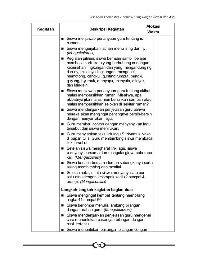 [6] rpp sd kelas 1 semester 2 lingkungan bersih sehat dan asri
