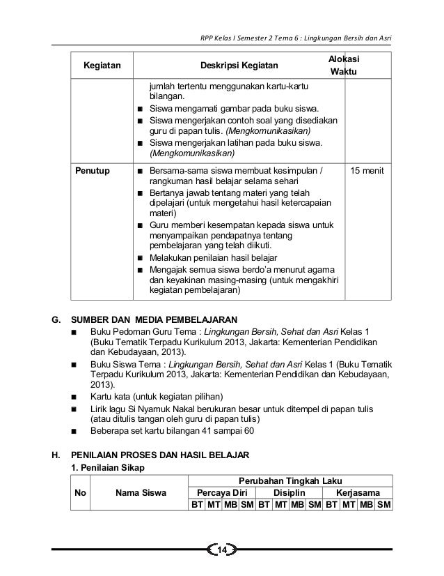 [6] rpp sd kelas 1 semester 2 lingkungan bersih sehat dan asri
