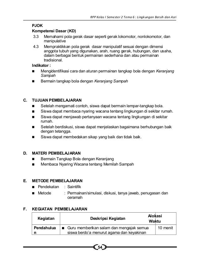 [6] rpp sd kelas 1 semester 2 lingkungan bersih sehat dan asri