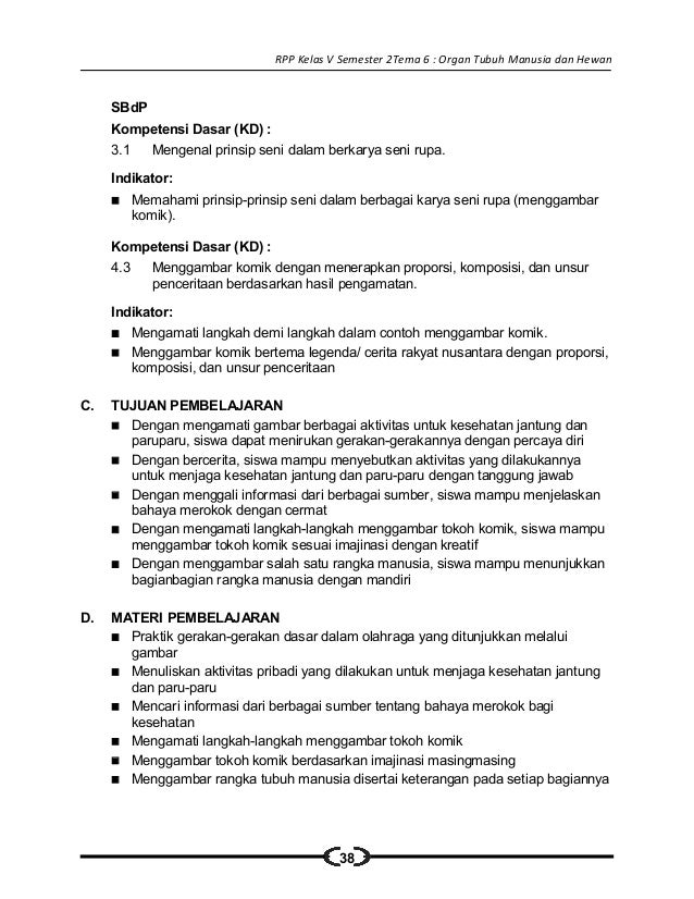 [6] rpp sd kelas 5 semester 2 organ tubuh manusia dan hewan