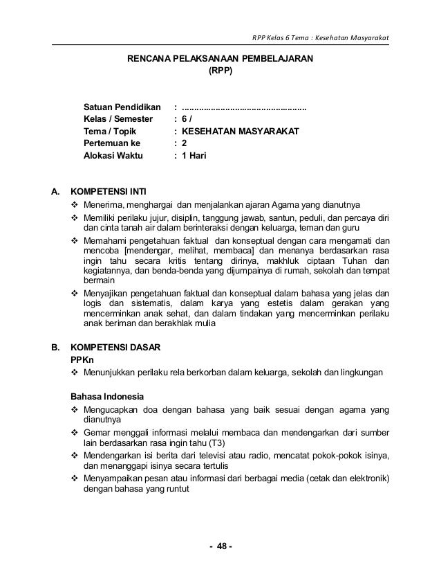 [6] rpp sd kelas 6 kesehatan masyarakat