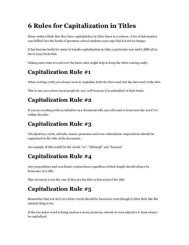Rules for Capitalization in Titles of Articles