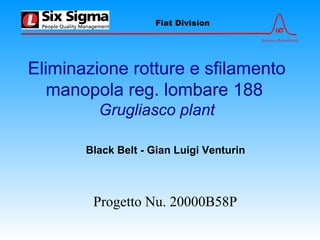 6σ
Advance Relentlessly
Fiat Division
Eliminazione rotture e sfilamento
manopola reg. lombare 188
Grugliasco plant
Black Belt - Gian Luigi Venturin
Progetto Nu. 20000B58P
 