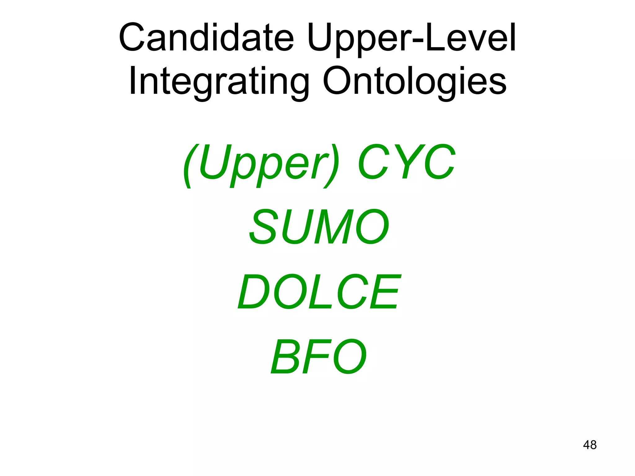 Candidate Upper-Level Integrating Ontologies (Upper) CYC SUMO DOLCE BFO 