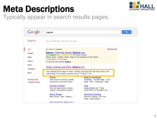 Meta Descriptions
Typically appear in search results pages.




                                            8
 