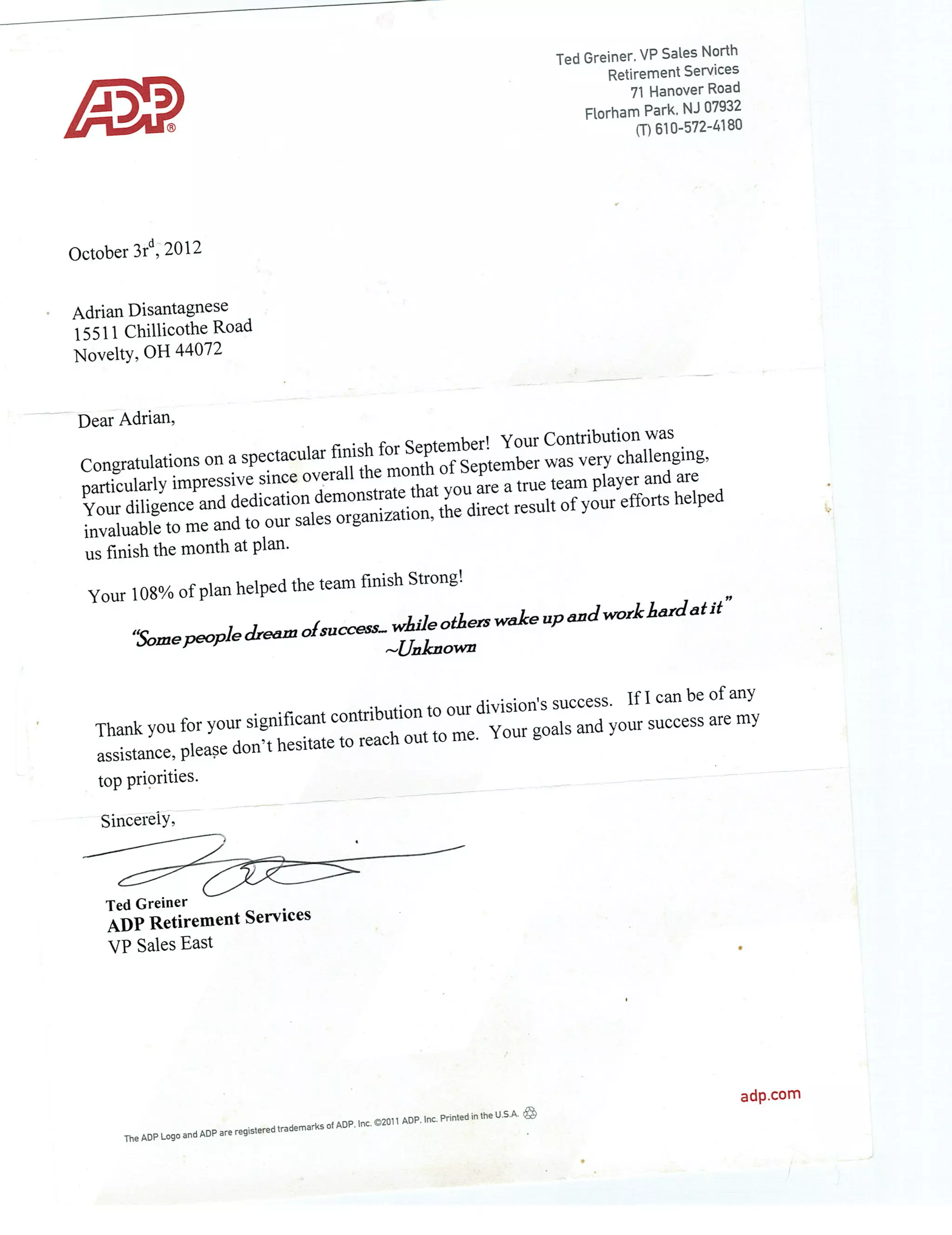 Adrian Disantagnese’s ADP Recognition (6 Documents) | PDF