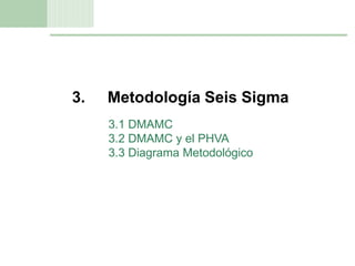 11
3. Metodología Seis Sigma
3.1 DMAMC
3.2 DMAMC y el PHVA
3.3 Diagrama Metodológico
 