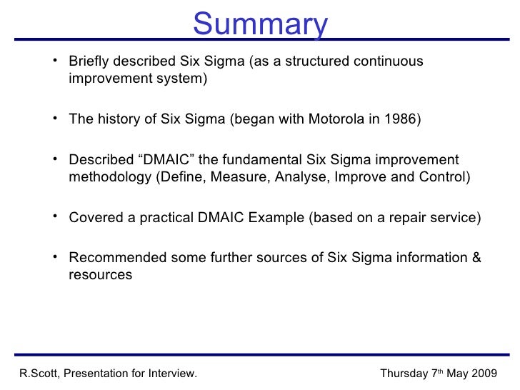 6 Sigma 10 Min Interview Presentation 070509
