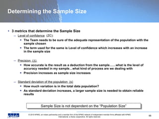 Determining the Sample Size <ul><li>3 metrics that determine the Sample Size </li></ul><ul><ul><li>Level of confidence   (...