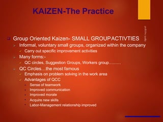 
KAIZEN-The Practice
Individual Oriented Kaizen- SUGGESTION SYSTEM



Individual provides suggestion on how to improve...