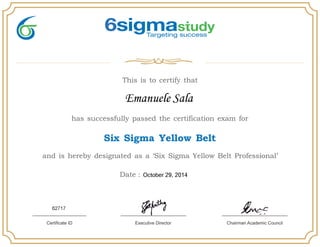 Six Sigma certification - Yellow Belt