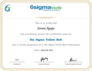 Six Sigma Certificate Yellow Belt