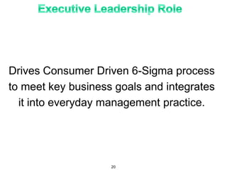 Drives Consumer Driven 6-Sigma process
to meet key business goals and integrates
it into everyday management practice.
20
 