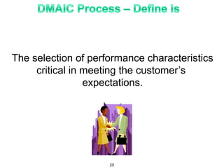 The selection of performance characteristics
critical in meeting the customer’s
expectations.
25
 