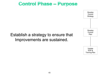 Develop
Control
Strategy
Develop
Control
Plan
Update
SOP &
Training Plan
Establish a strategy to ensure that
Improvements are sustained.
43
 