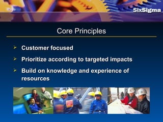 Core PrinciplesCore Principles
 Customer focusedCustomer focused
 Prioritize according to targeted impactsPrioritize according to targeted impacts
 Build on knowledge and experience ofBuild on knowledge and experience of
resourcesresources
 