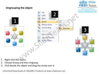 6 stages flow diverging process arrows circular layout diagram power ...