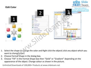 6 stages flow diverging process arrows circular layout diagram power ...