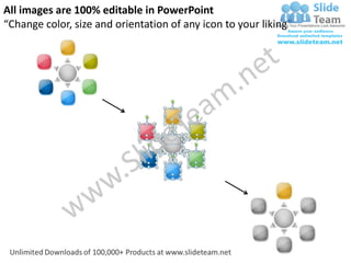 6 stages flow diverging process arrows circular layout diagram power ...