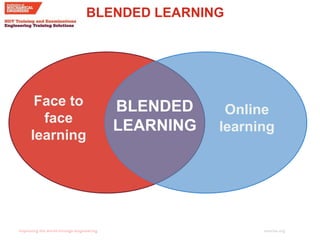 imeche.org
BLENDED LEARNING
Face to
face
learning
Online
learning
BLENDED
LEARNING
 
