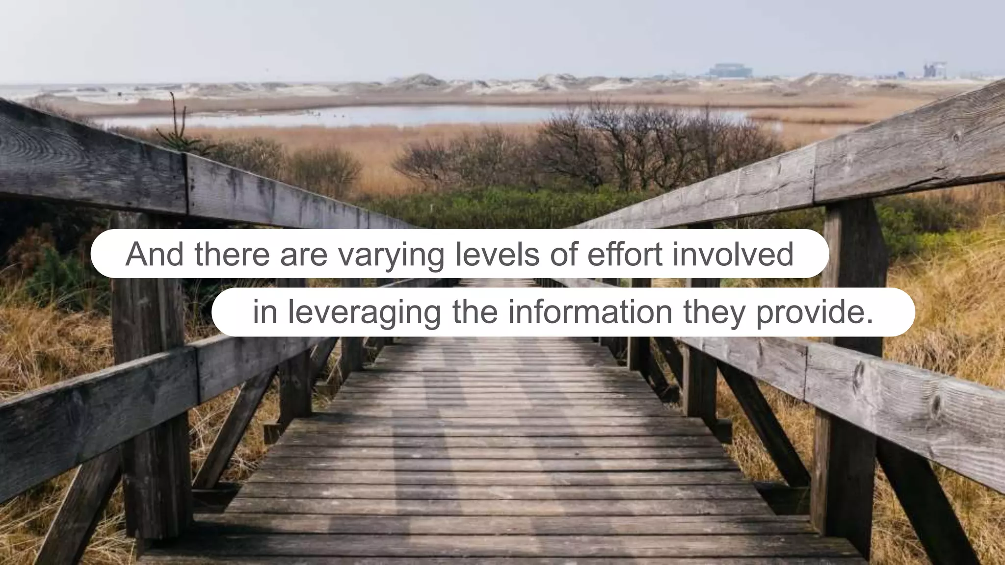 And there are varying levels of effort involved
in leveraging the information they provide.
 