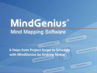 6 Steps from Project Scope to Schedule
        with MindGenius by Andrew Makar



All rights reserved worldwide. Copyright © 2013 MindGenius Ltd.
 