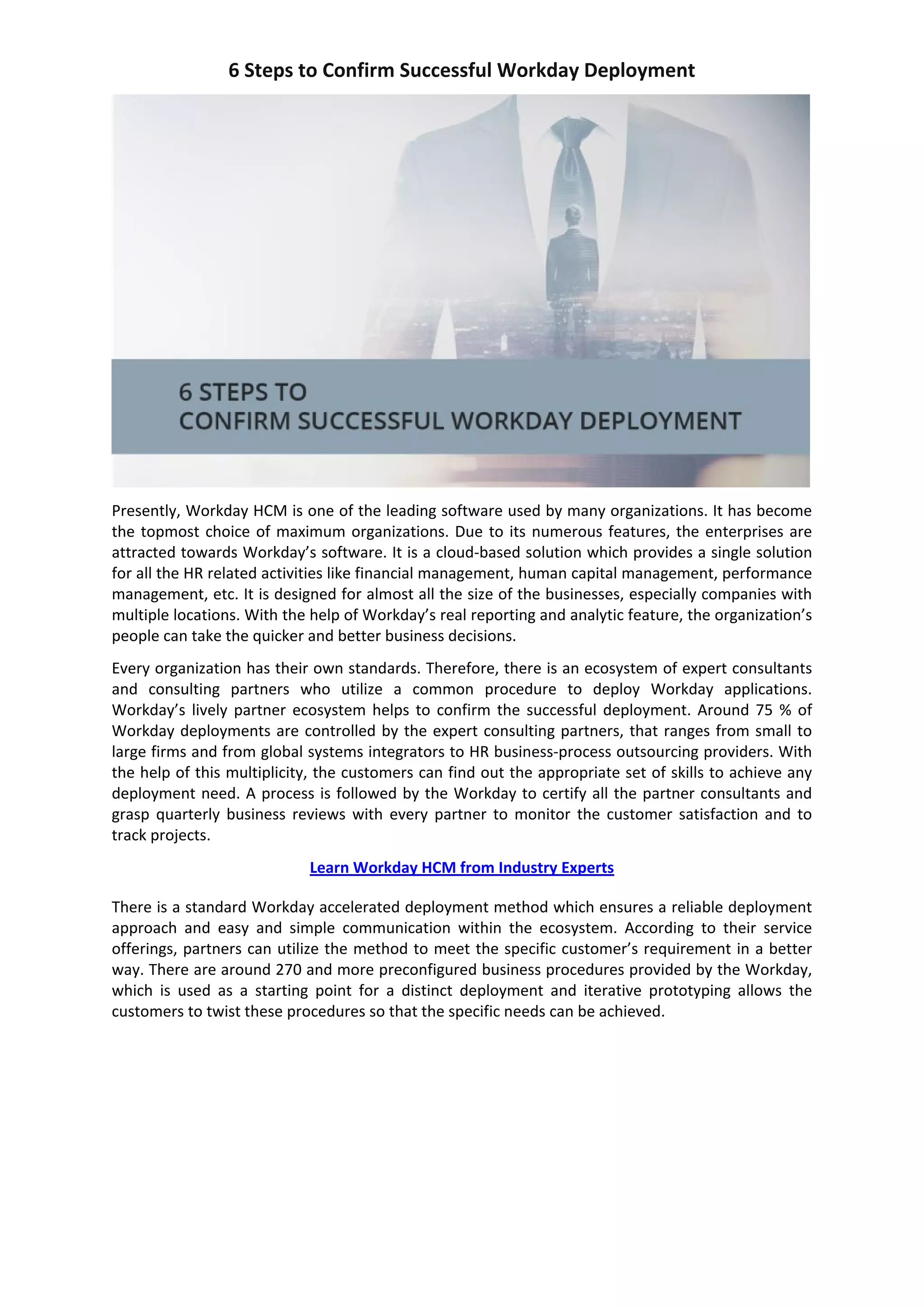 6 Steps to Confirm Successful Workday Deployment | PDF