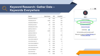 Keyword Research: Gather Data –
Keywords Everywhere
 