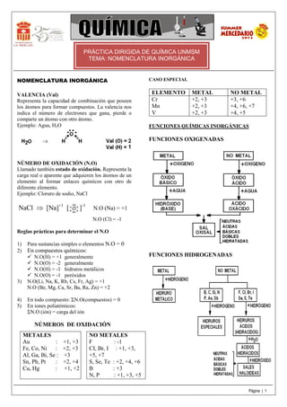 PRÁCTICA DIRIGIDA DE QUÍMICA UNMSM
                                TEMA: NOMENCLATURA INORGÁNICA


NOMENCLATURA INORGÁNICA...