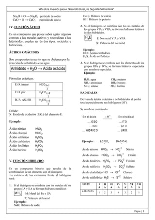 “Año de la Inversión para el Desarrollo Rural y la Seguridad Alimentaria”

   Na2O + O → Na2O2 peróxido de sodio          ...