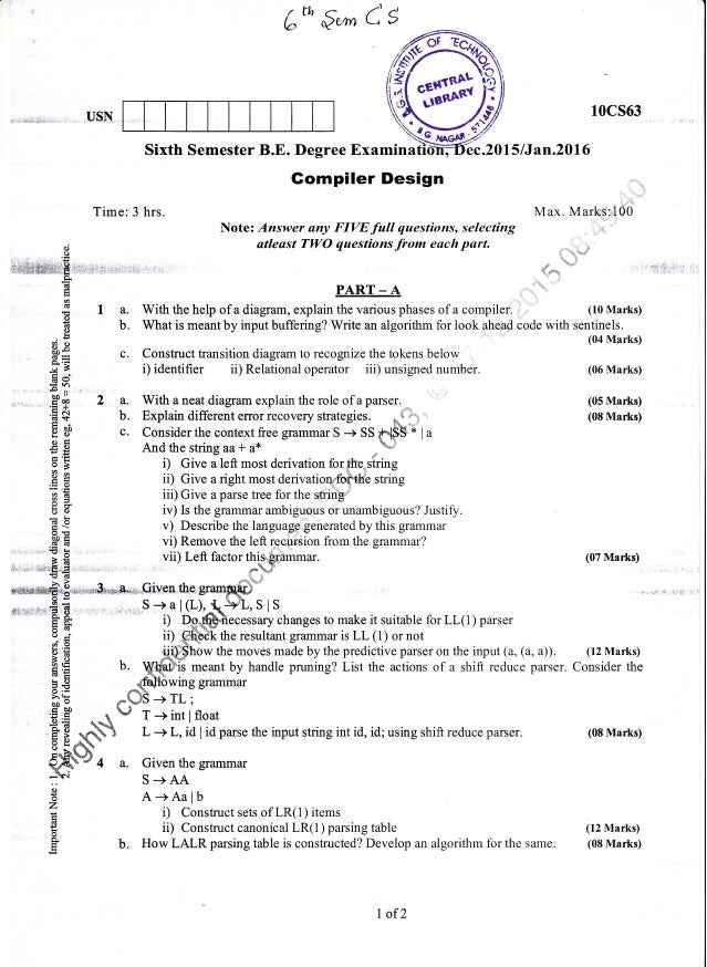 vtu 6th sem compiler design question papers vtu 6th sem compiler design question papers