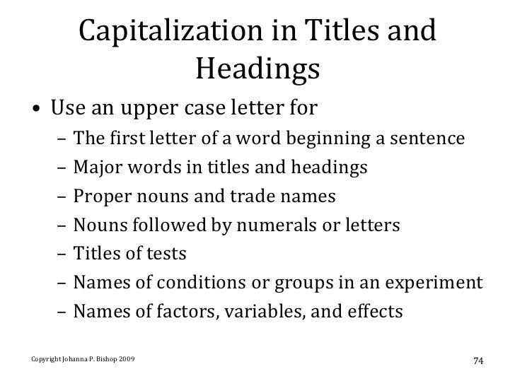 capitalization in thesis headings