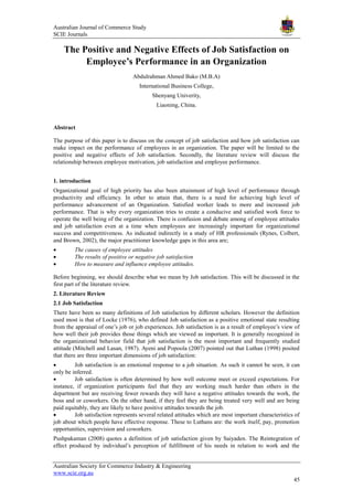 the positive and negative effects of job satisfaction | PDF