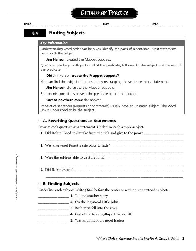 6th grade grammar workbook