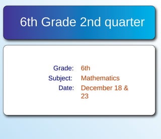 6th Grade 2nd quarter  Grade: 6th Subject: Mathematics Date: December 18 & 23 