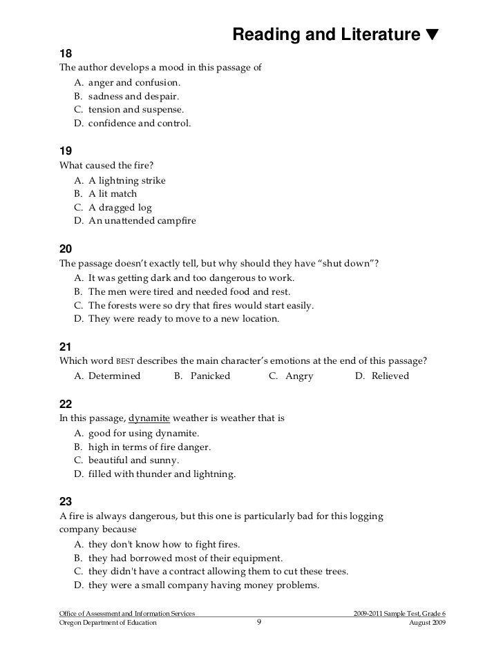 6th Grade Sample Oaks Test