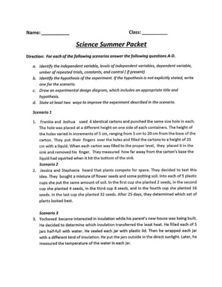 6th grade science summer task 1