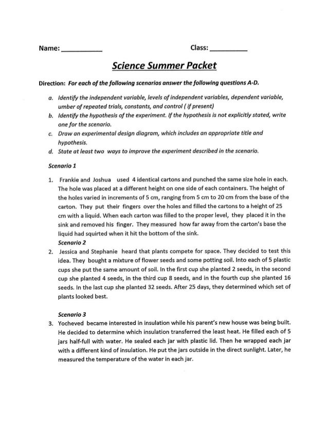 6th grade science summer task 1