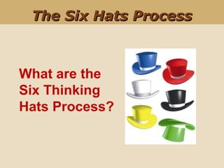 What are the
Six Thinking
Hats Process?
The Six Hats ProcessThe Six Hats Process
 