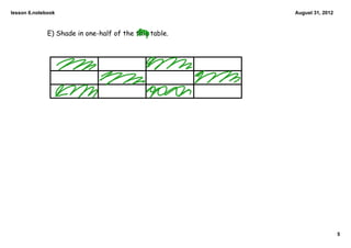 lesson 6.notebook                                       August 31, 2012



              E) Shade in one-half of the this table.




                                                                          5
 