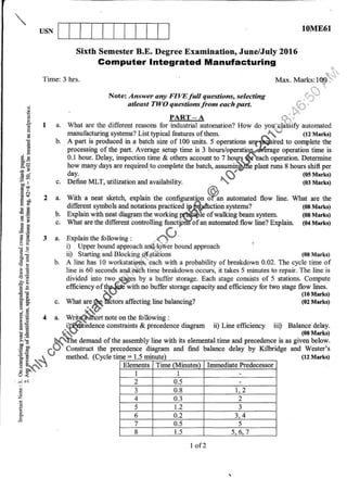 6th Semester VTU BE ME question papers June 2016
