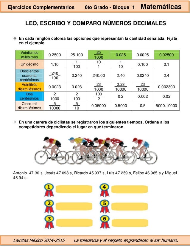 6to grado bloque 1 ejercicios complementarios
