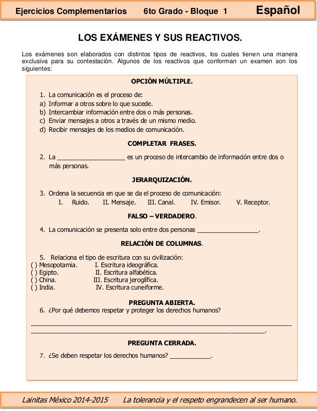 6to grado bloque 1 ejercicios complementarios