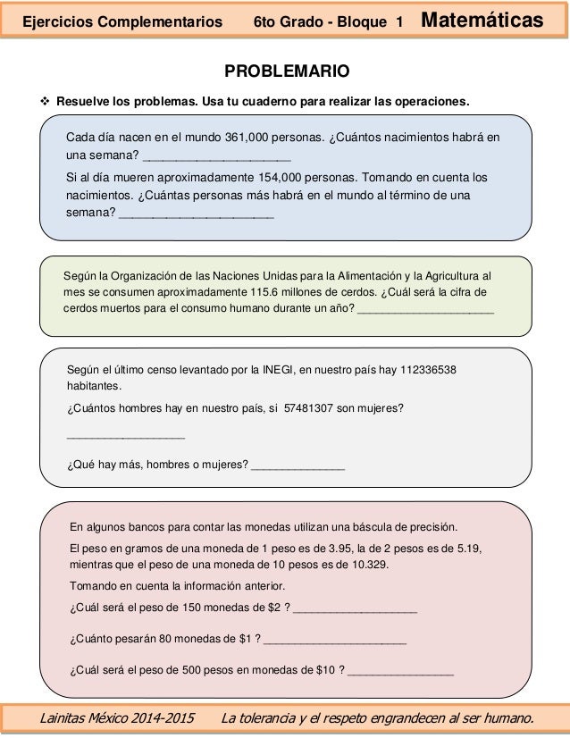 6to grado bloque 1 ejercicios complementarios