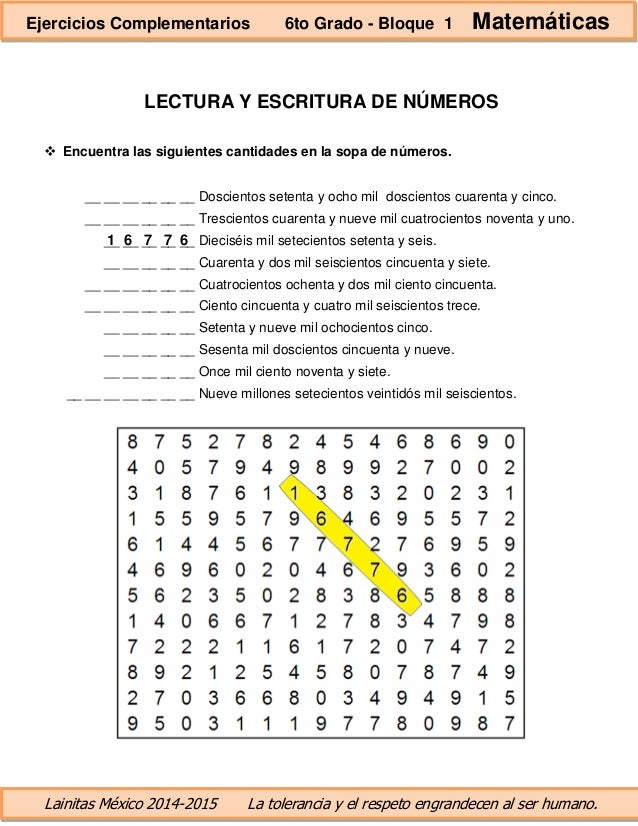 6to grado bloque 1 ejercicios complementarios