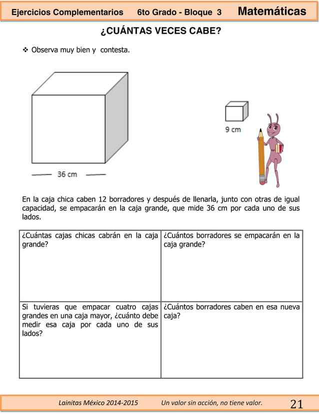 6to grado bloque 3 ejercicios complementarios